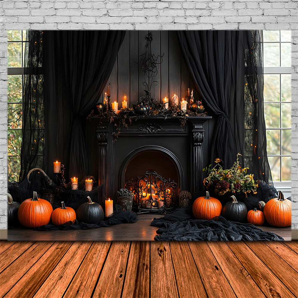 Halloween Curtain Fireplace Candle Backdrop UK RR8-383