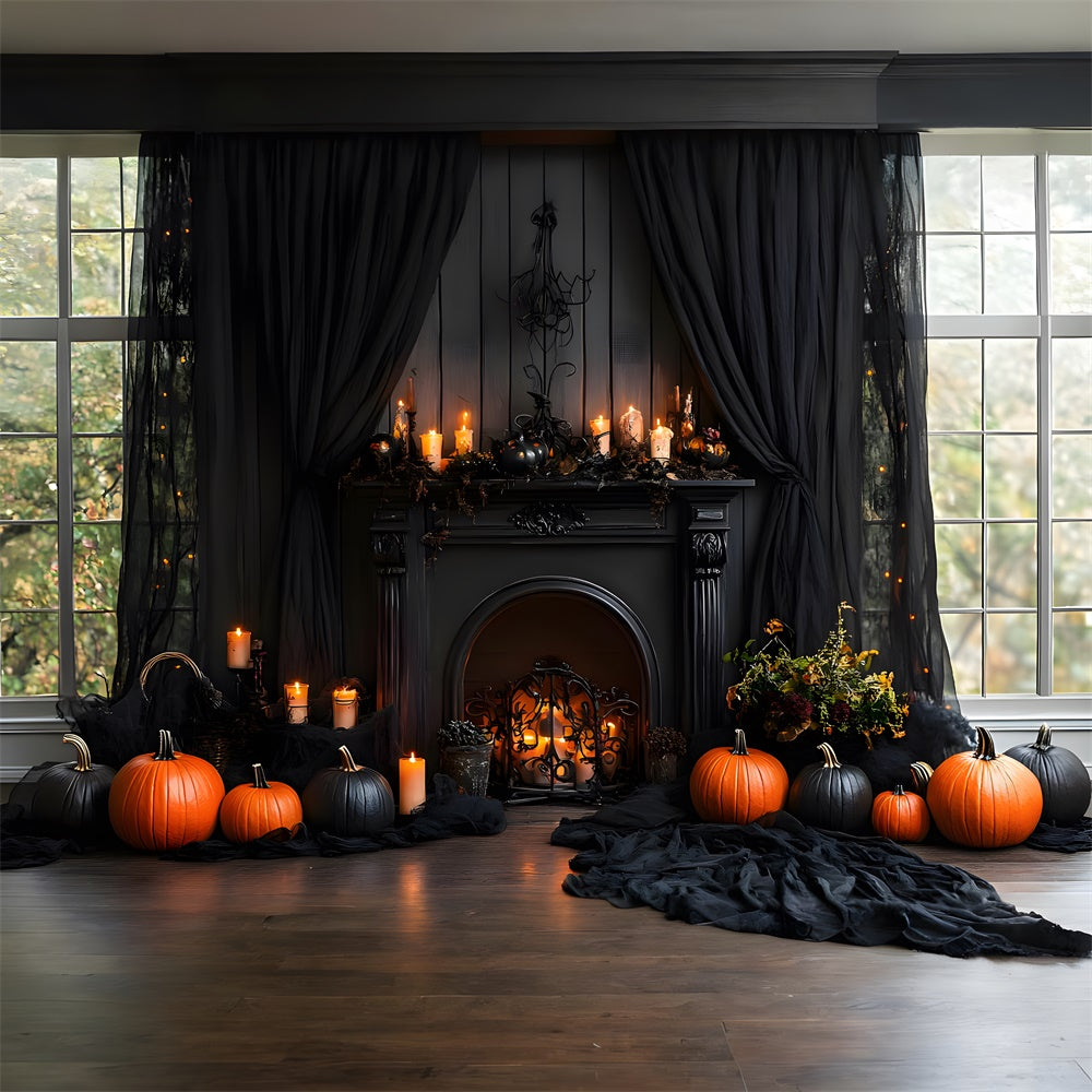 Halloween Curtain Fireplace Candle Backdrop UK RR8-383