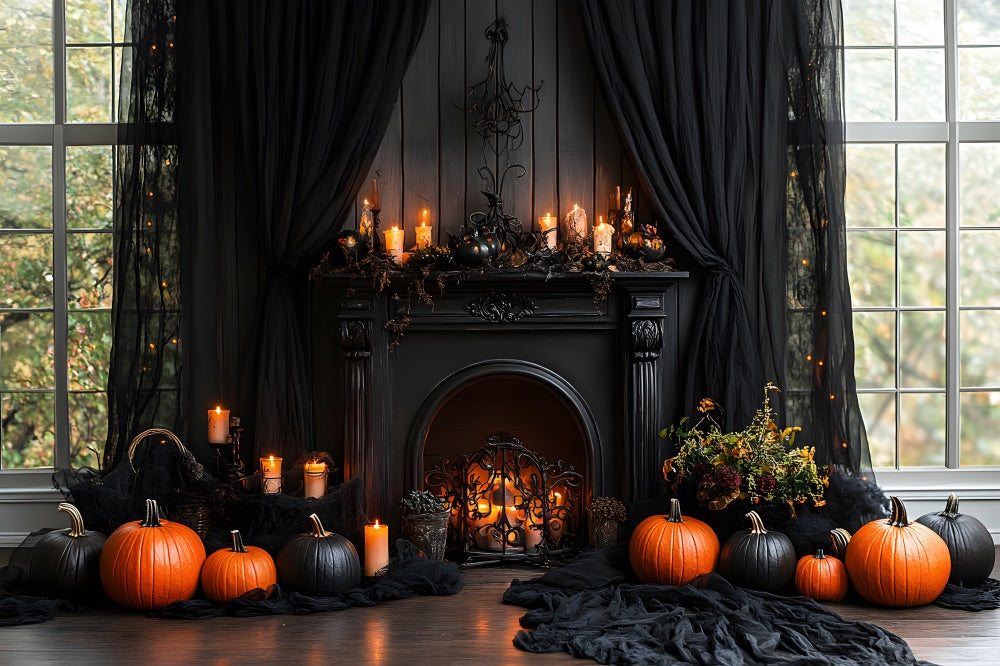 Halloween Curtain Fireplace Candle Backdrop UK RR8-383