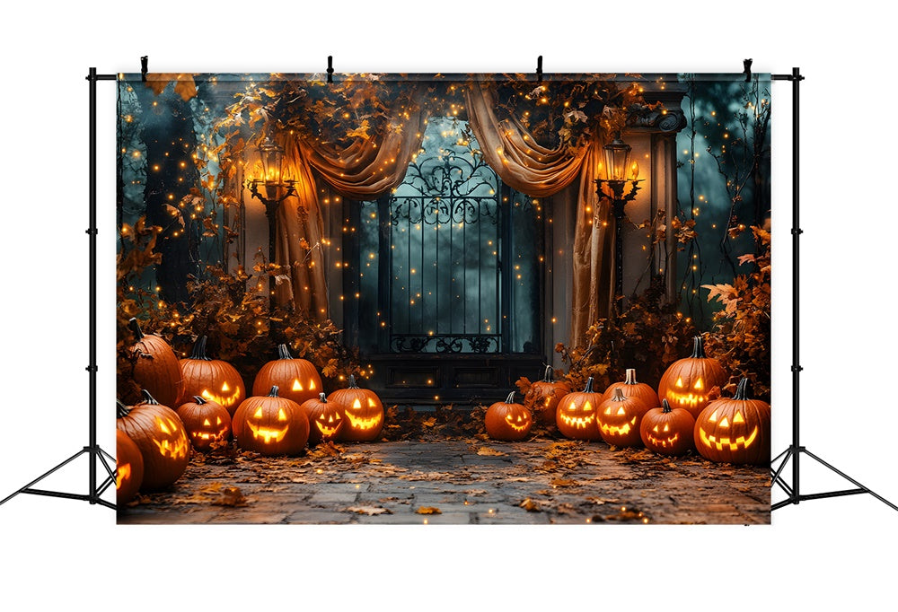 Halloween Night Glowing Pumpkin Lights Backdrop UK RR8-384