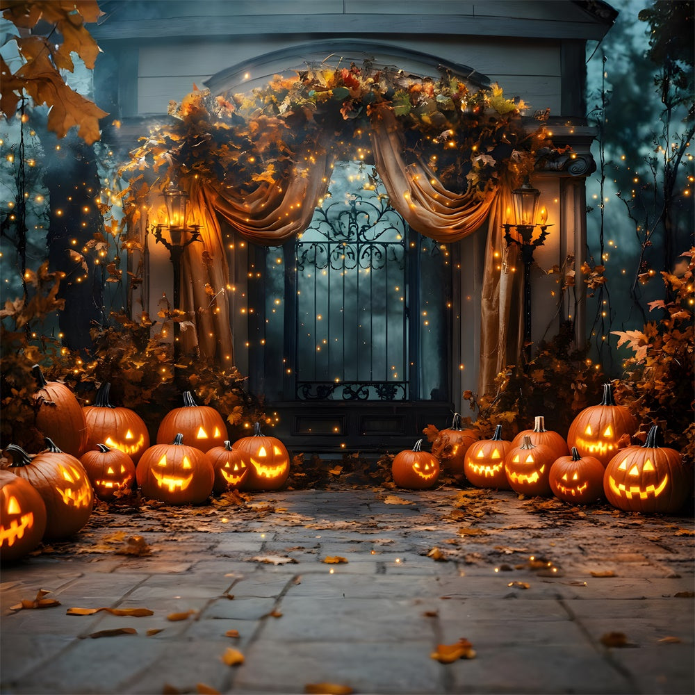 Halloween Night Glowing Pumpkin Lights Backdrop UK RR8-384