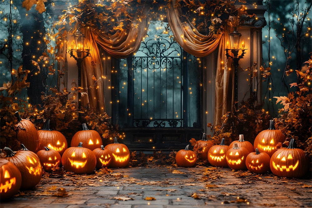 Halloween Night Glowing Pumpkin Lights Backdrop UK RR8-384