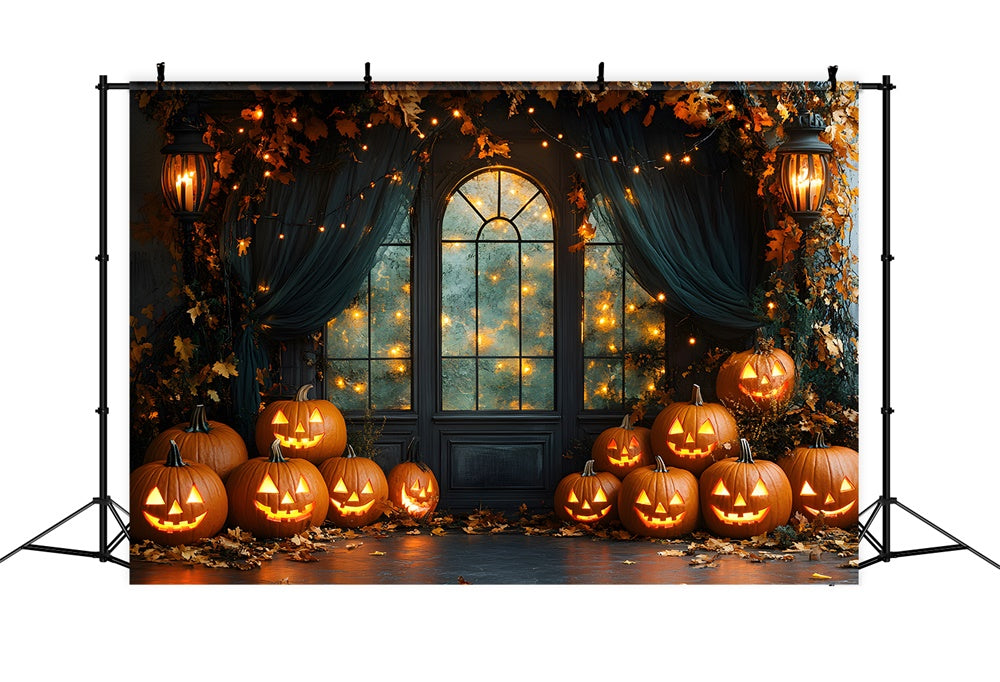 Decorated Halloween Window Pumpkin Lights Backdrop UK RR8-385