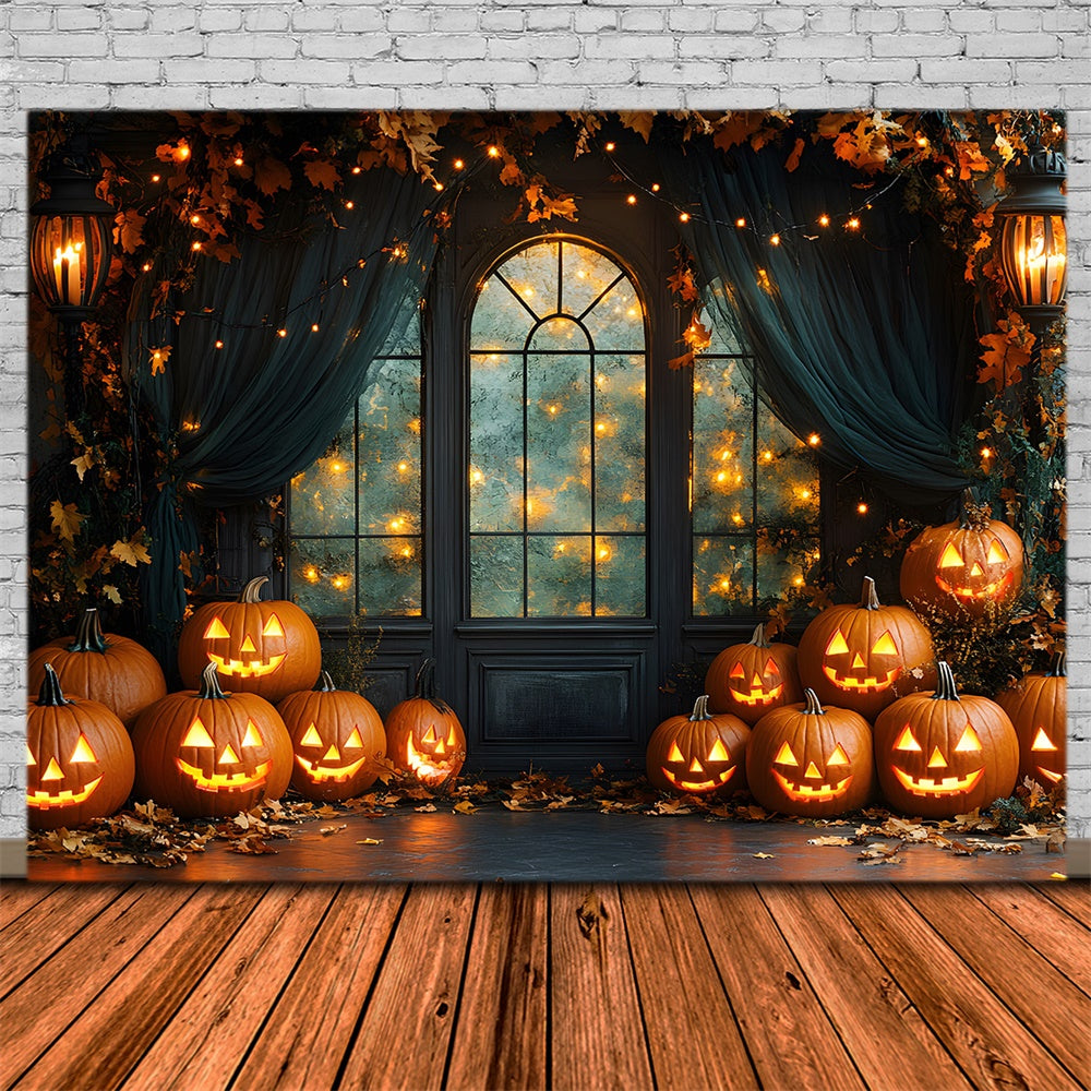 Decorated Halloween Window Pumpkin Lights Backdrop UK RR8-385