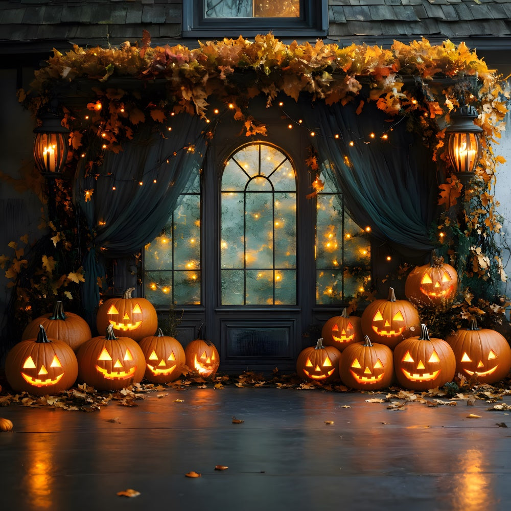 Decorated Halloween Window Pumpkin Lights Backdrop UK RR8-385