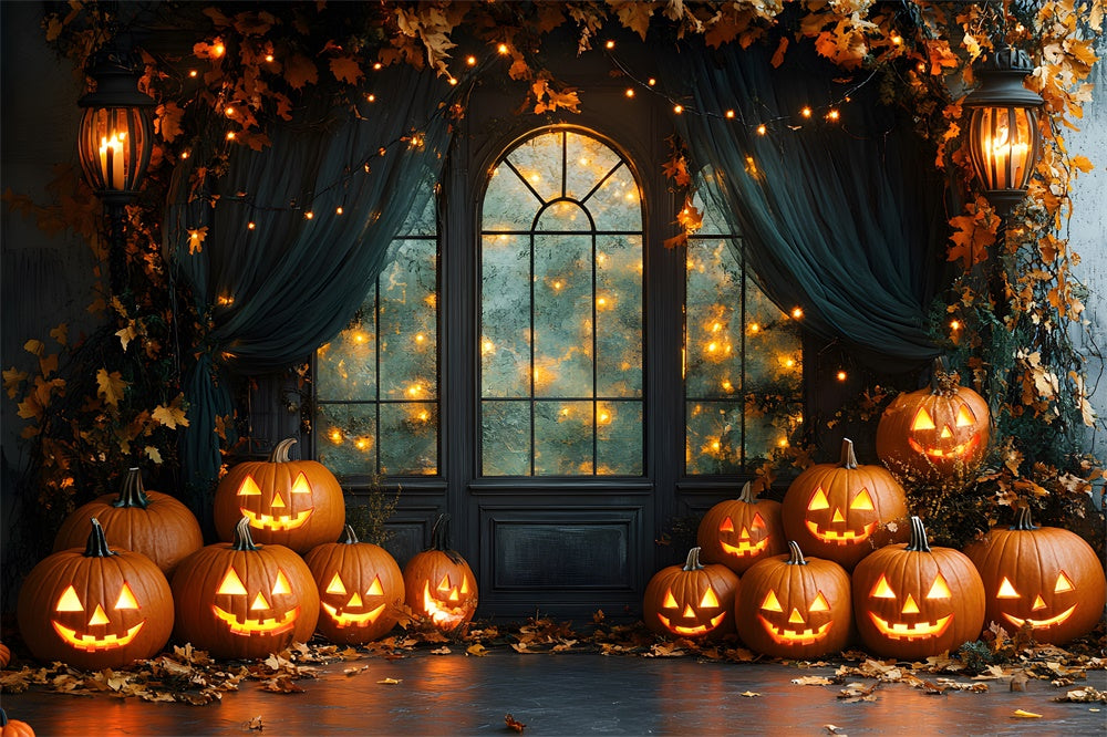 Decorated Halloween Window Pumpkin Lights Backdrop UK RR8-385