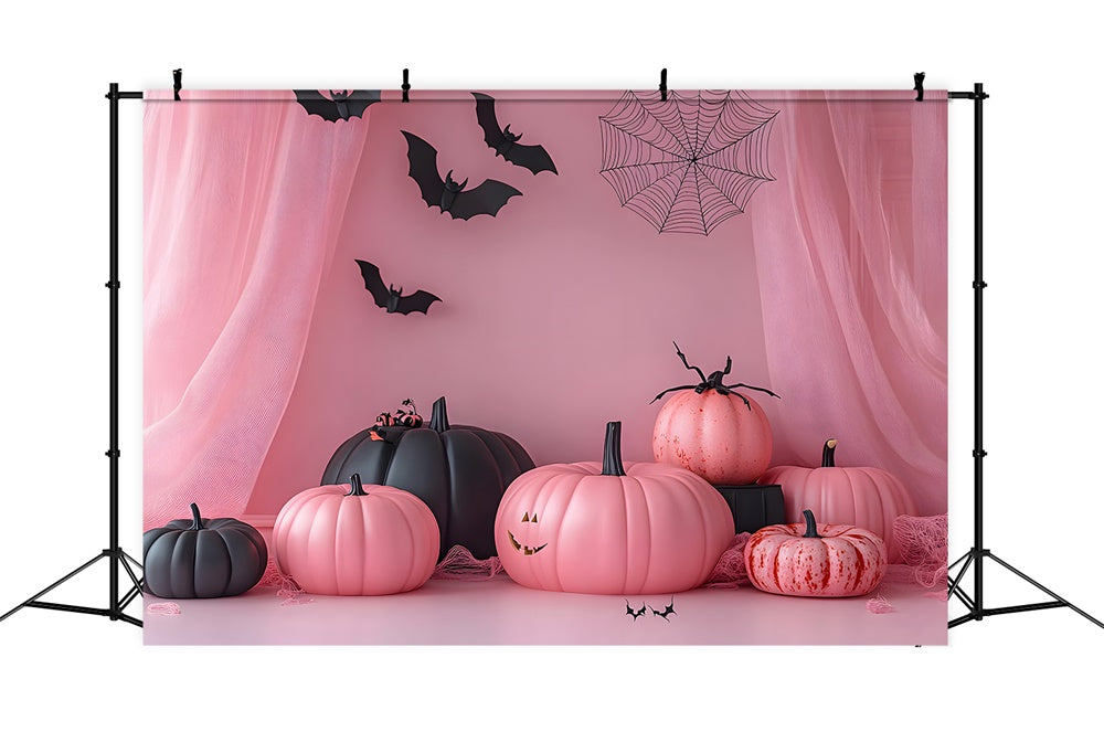 Pink Curtain Pumpkins Halloween Backdrop UK RR8-386