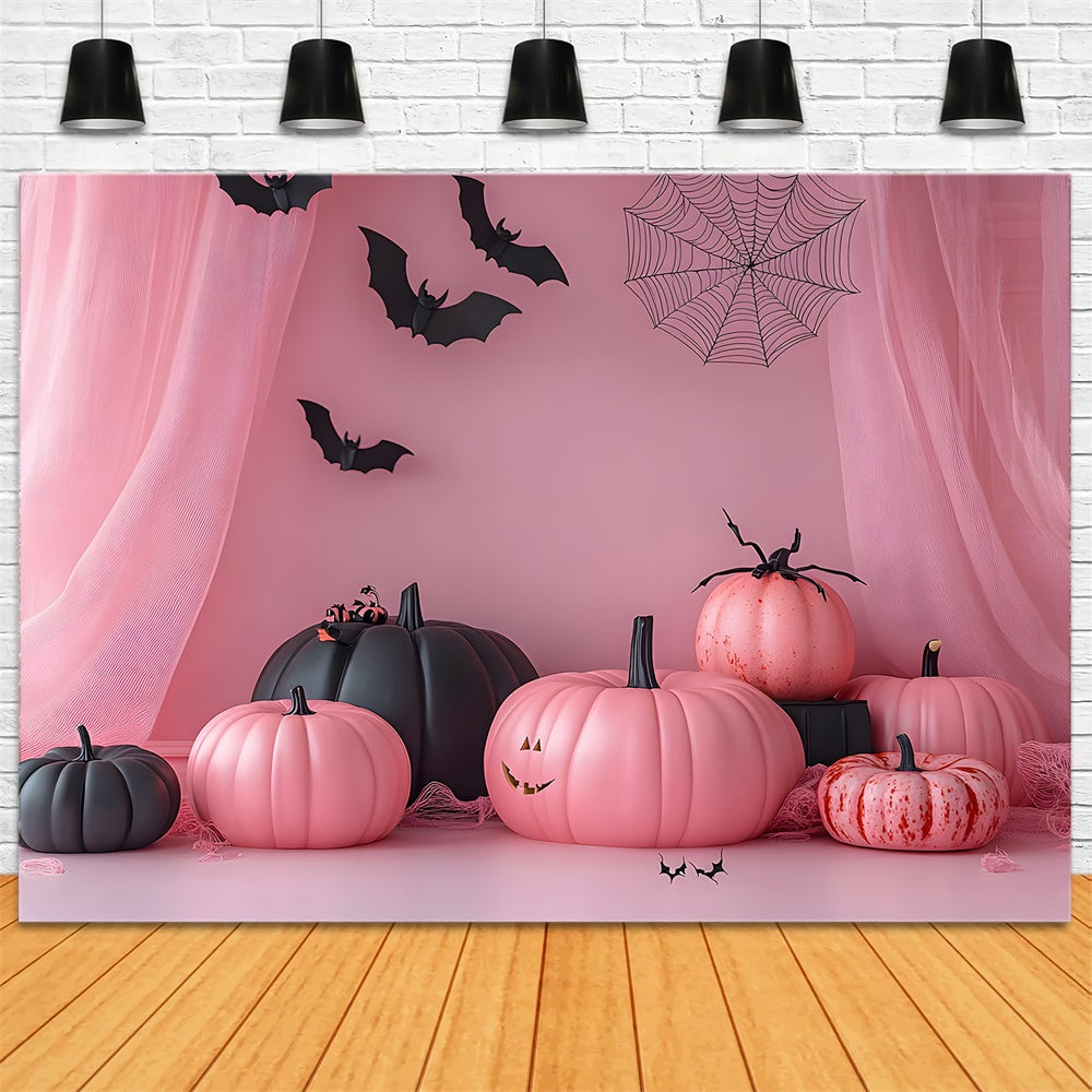 Pink Curtain Pumpkins Halloween Backdrop UK RR8-386