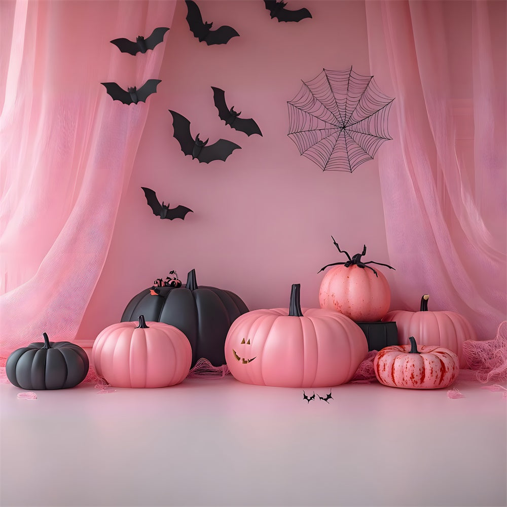 Pink Curtain Pumpkins Halloween Backdrop UK RR8-386