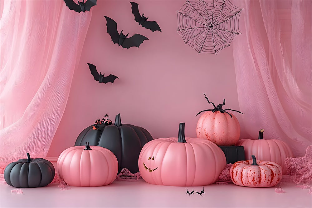 Pink Curtain Pumpkins Halloween Backdrop UK RR8-386