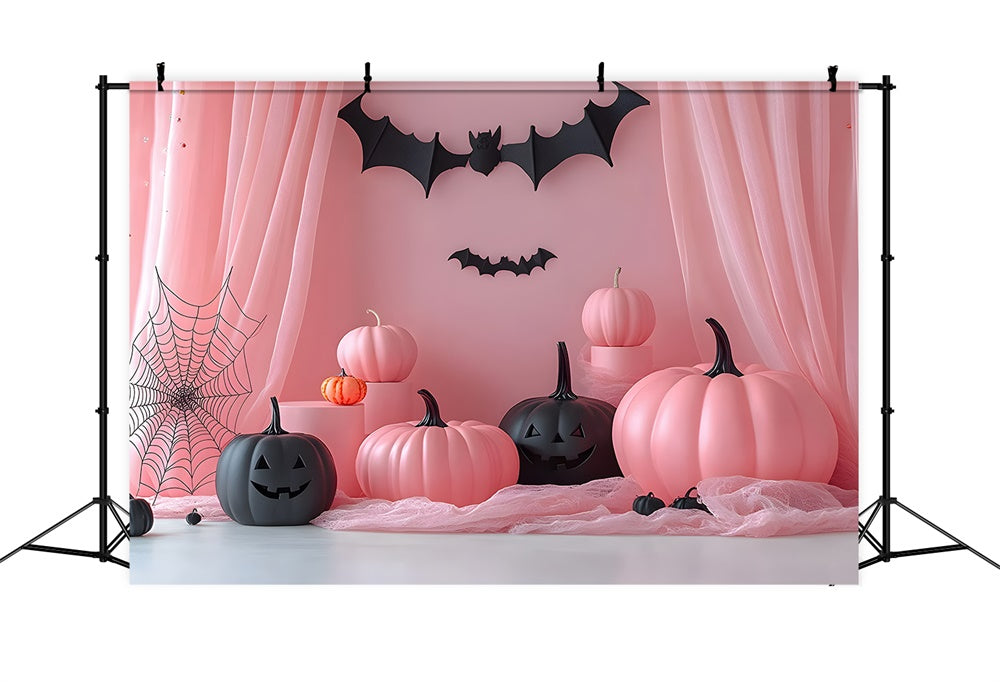 Halloween Pink Pumpkins Bats Photography Backdrop UK RR8-387