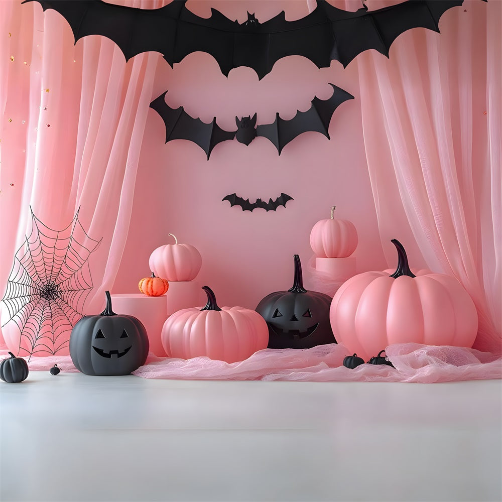 Halloween Pink Pumpkins Bats Photography Backdrop UK RR8-387