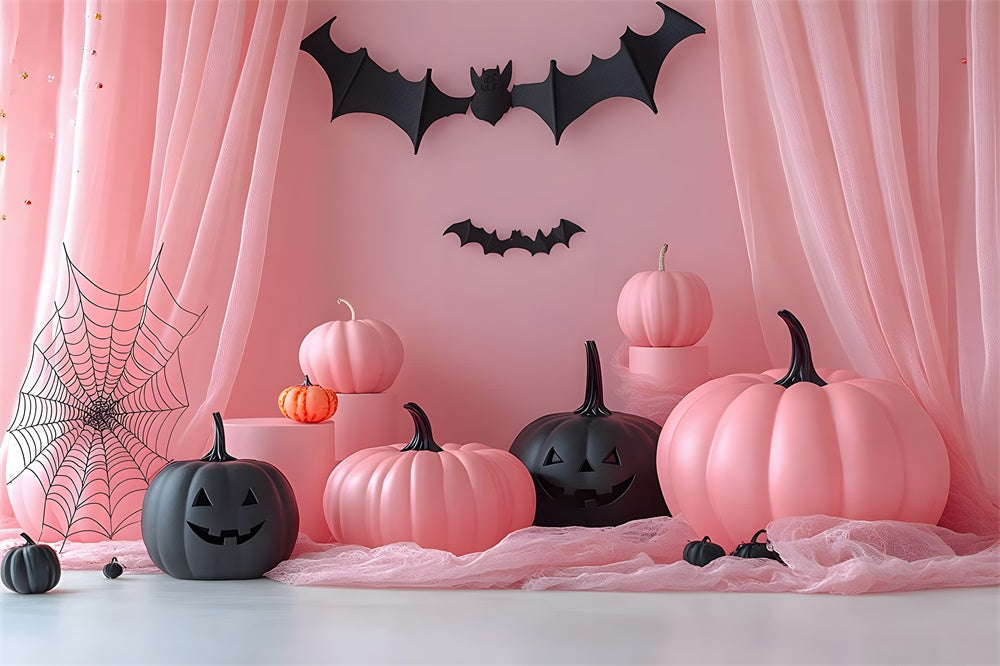 Halloween Pink Pumpkins Bats Photography Backdrop UK RR8-387