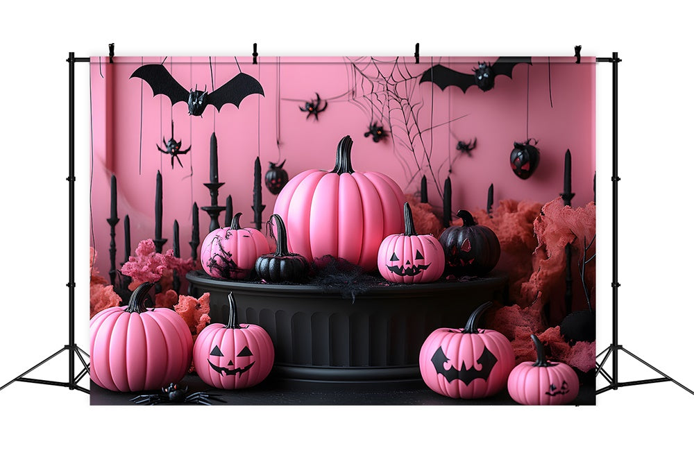 Halloween Pink Wall Pumpkins Bats Backdrop UK RR8-388