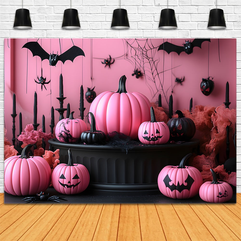 Halloween Pink Wall Pumpkins Bats Backdrop UK RR8-388