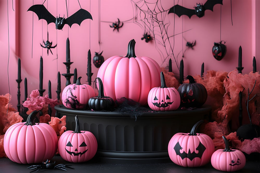 Halloween Pink Wall Pumpkins Bats Backdrop UK RR8-388