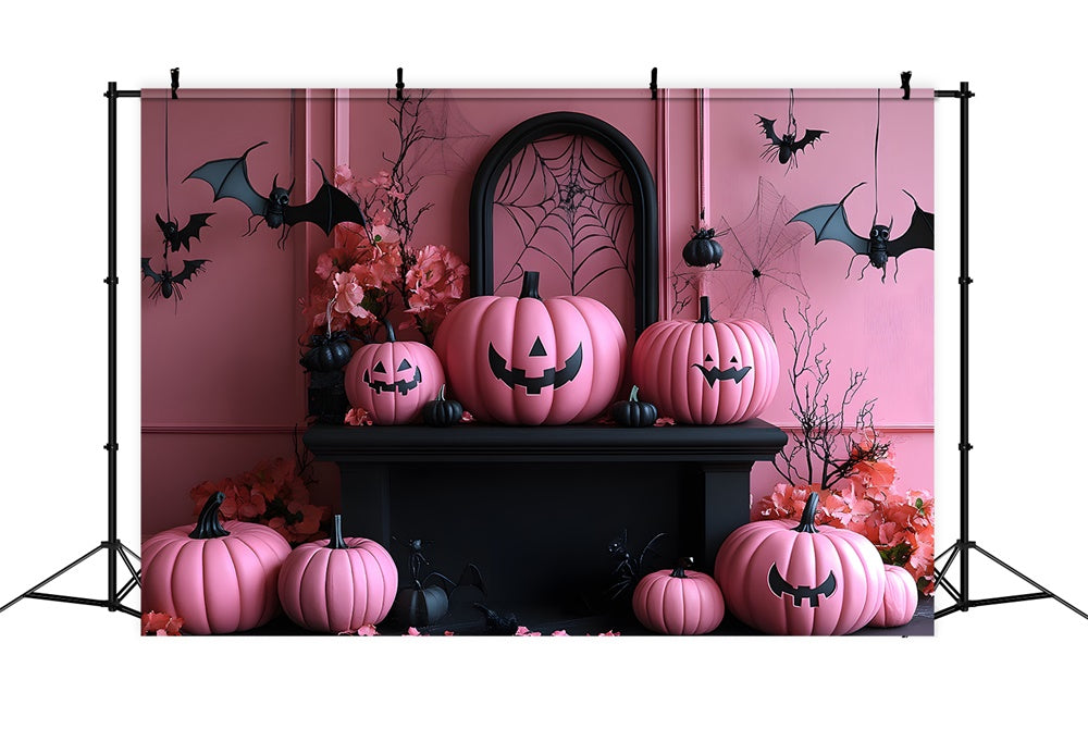 Halloween Pink Evils Pumpkins Bats Backdrop UK RR8-389