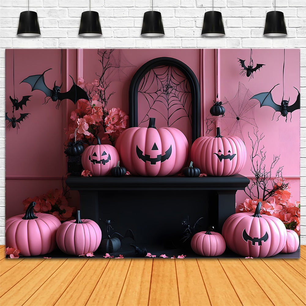 Halloween Pink Evils Pumpkins Bats Backdrop UK RR8-389