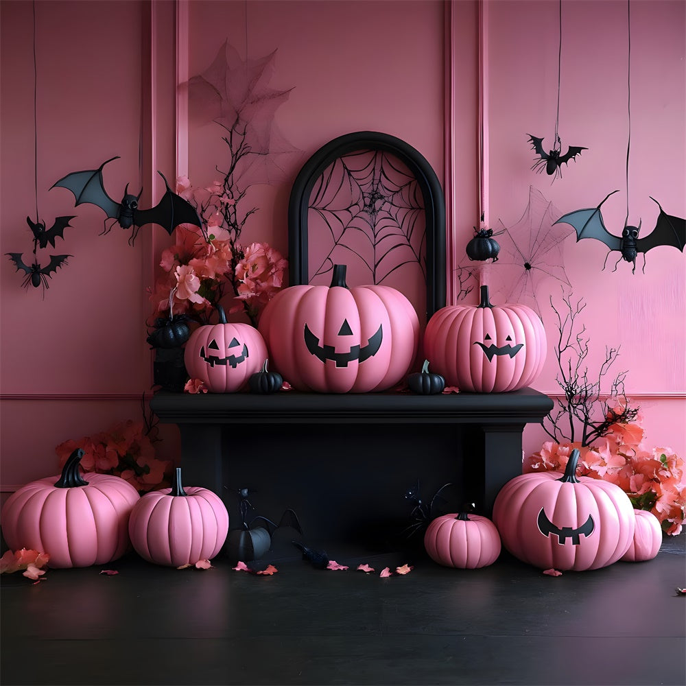 Halloween Pink Evils Pumpkins Bats Backdrop UK RR8-389