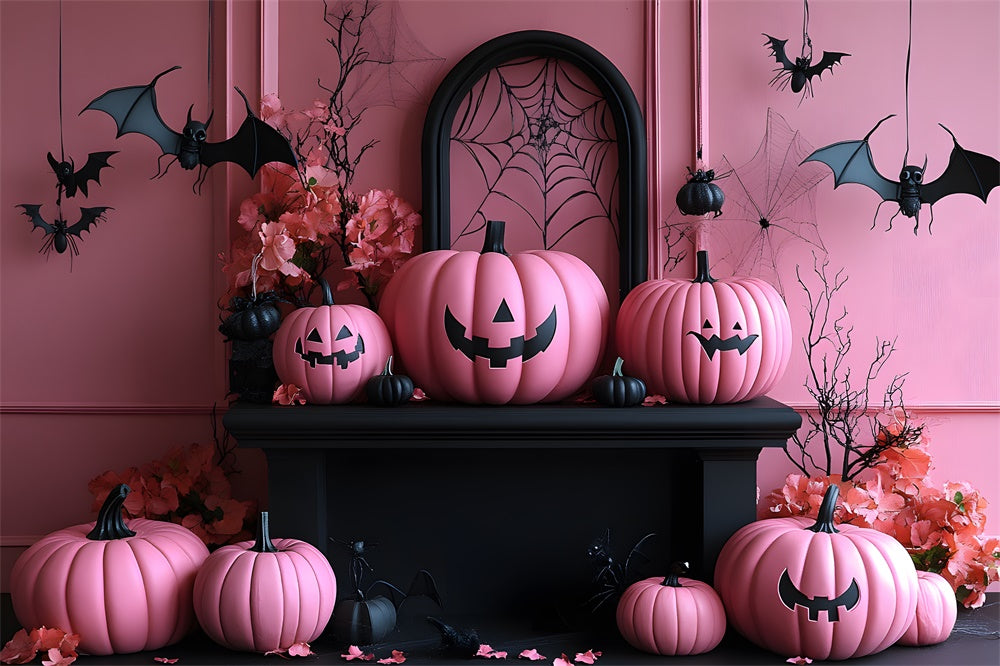 Halloween Pink Evils Pumpkins Bats Backdrop UK RR8-389