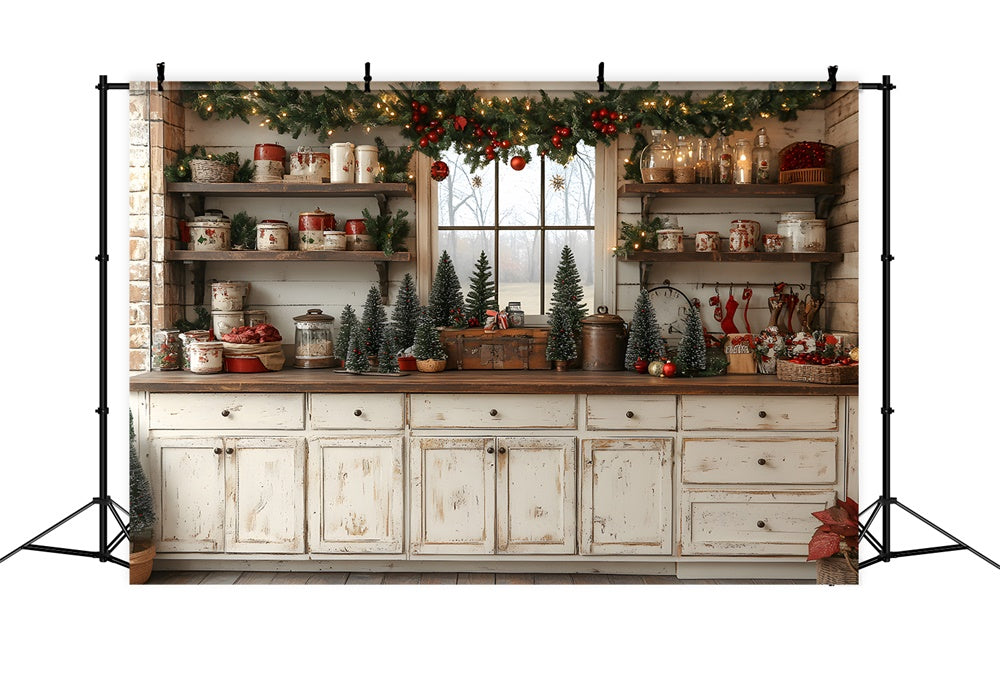 Christmas White Kitchen Photography Backdrop UK RR8-39