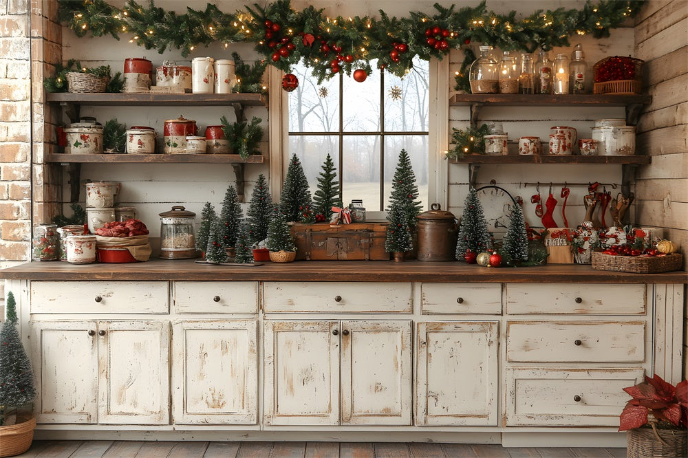 Christmas White Kitchen Photography Backdrop UK RR8-39