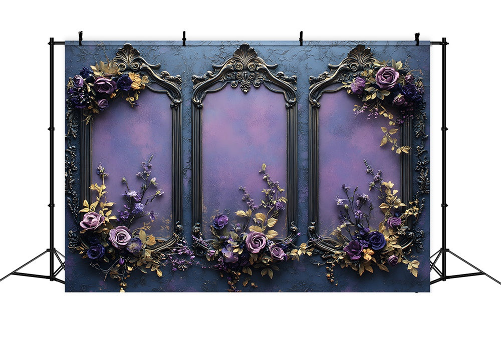 Purple Flower Frame Wall Halloween Backdrop UK RR8-390