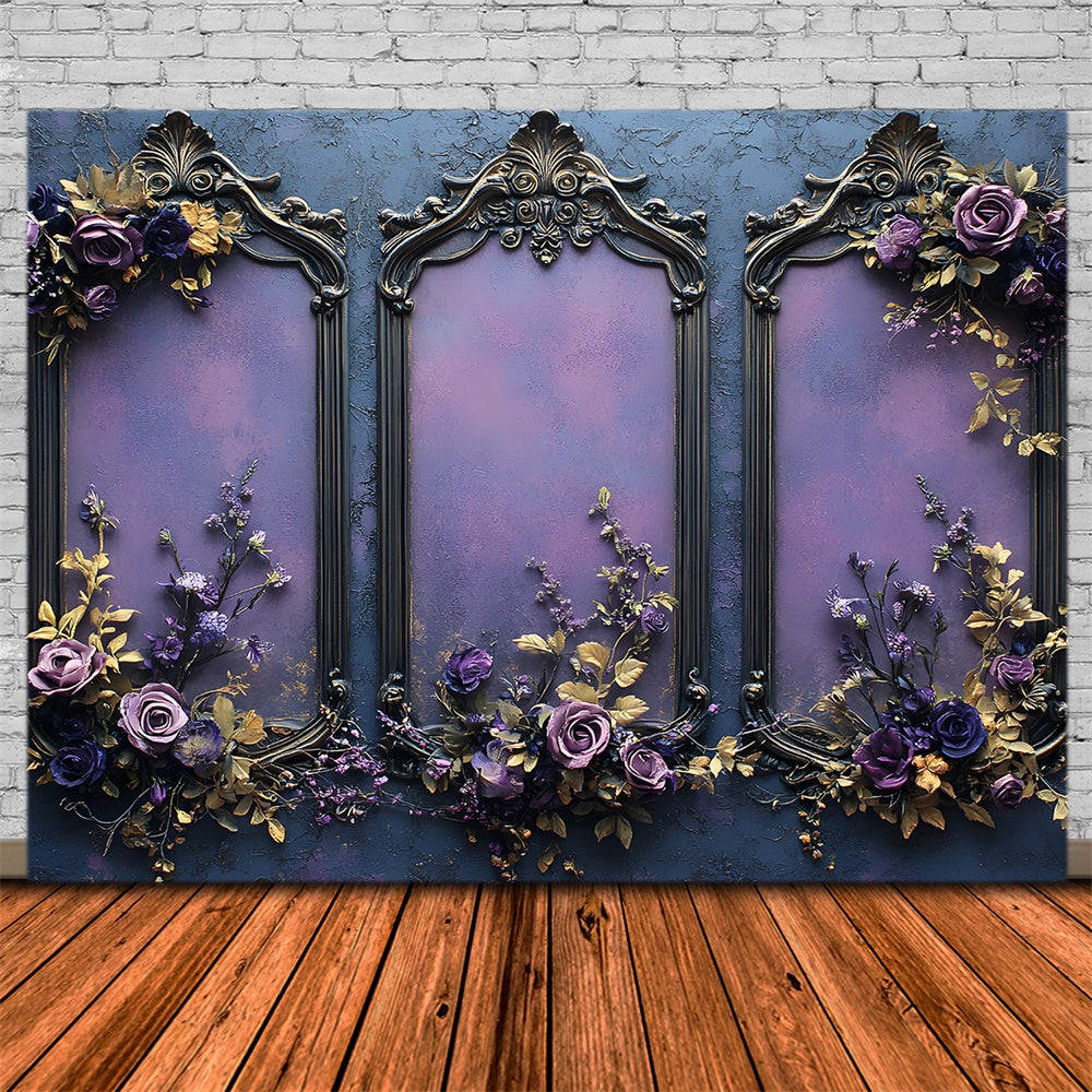 Purple Flower Frame Wall Halloween Backdrop UK RR8-390