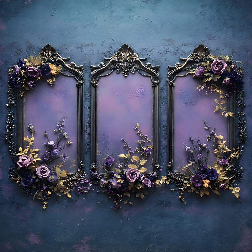 Purple Flower Frame Wall Halloween Backdrop UK RR8-390