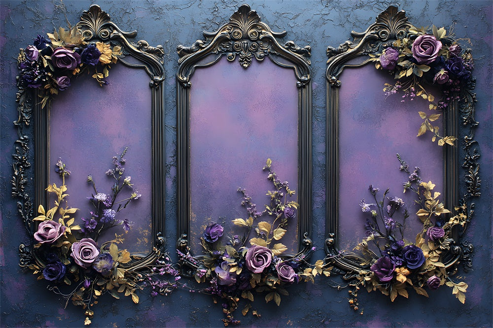 Purple Flower Frame Wall Halloween Backdrop UK RR8-390