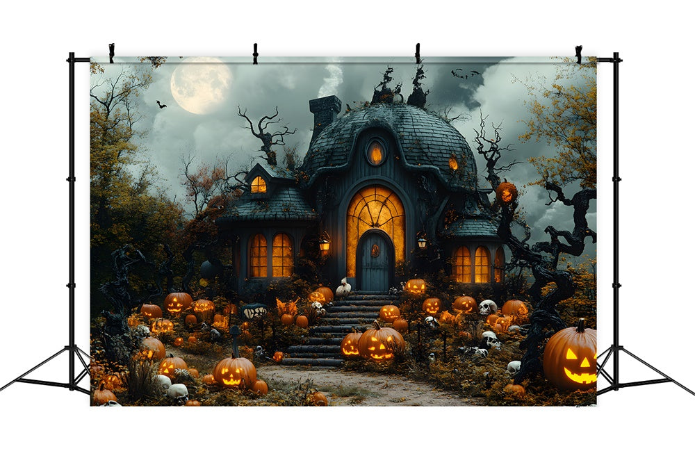 Halloween Horror Witch House Pumpkins Backdrop UK RR8-391