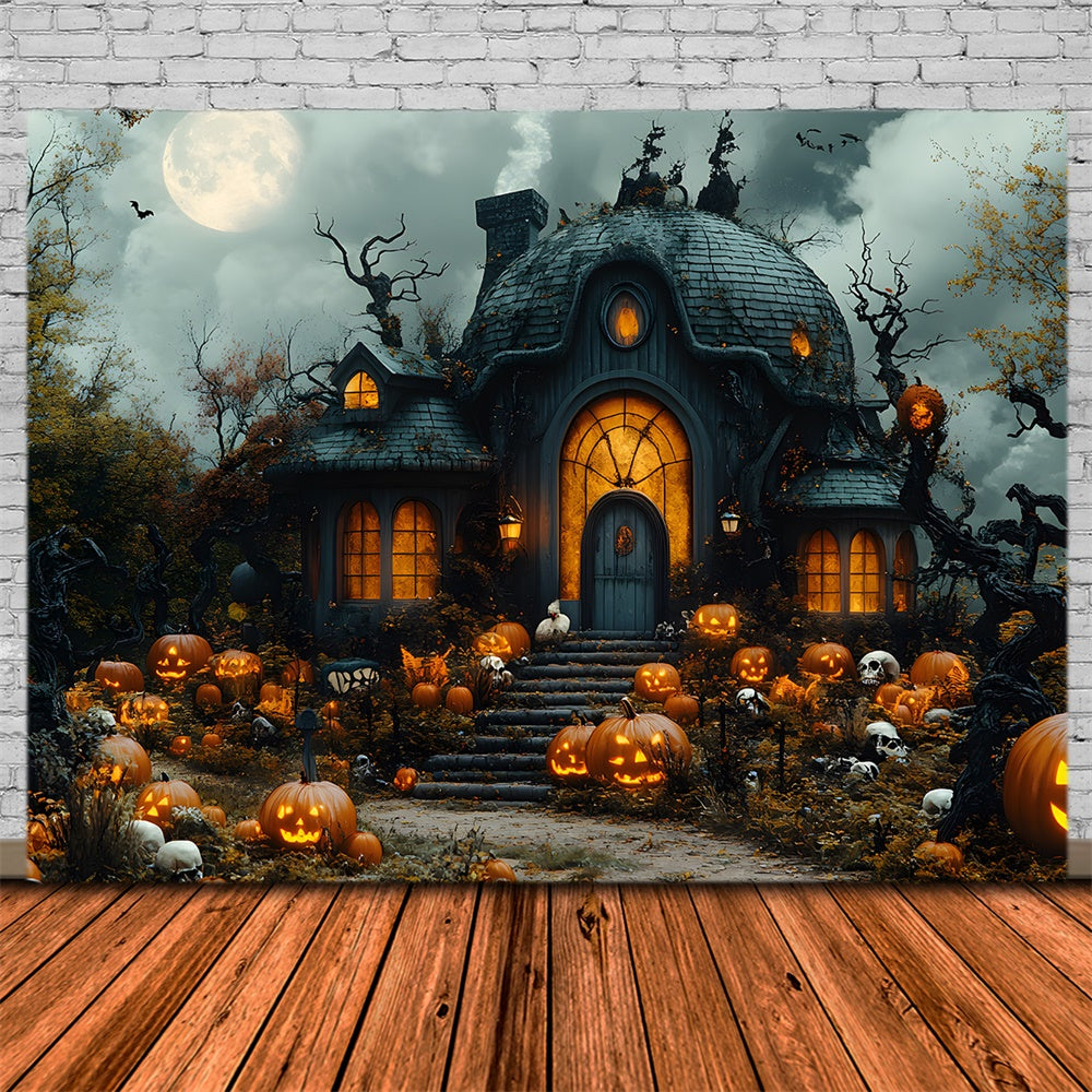 Halloween Horror Witch House Pumpkins Backdrop UK RR8-391