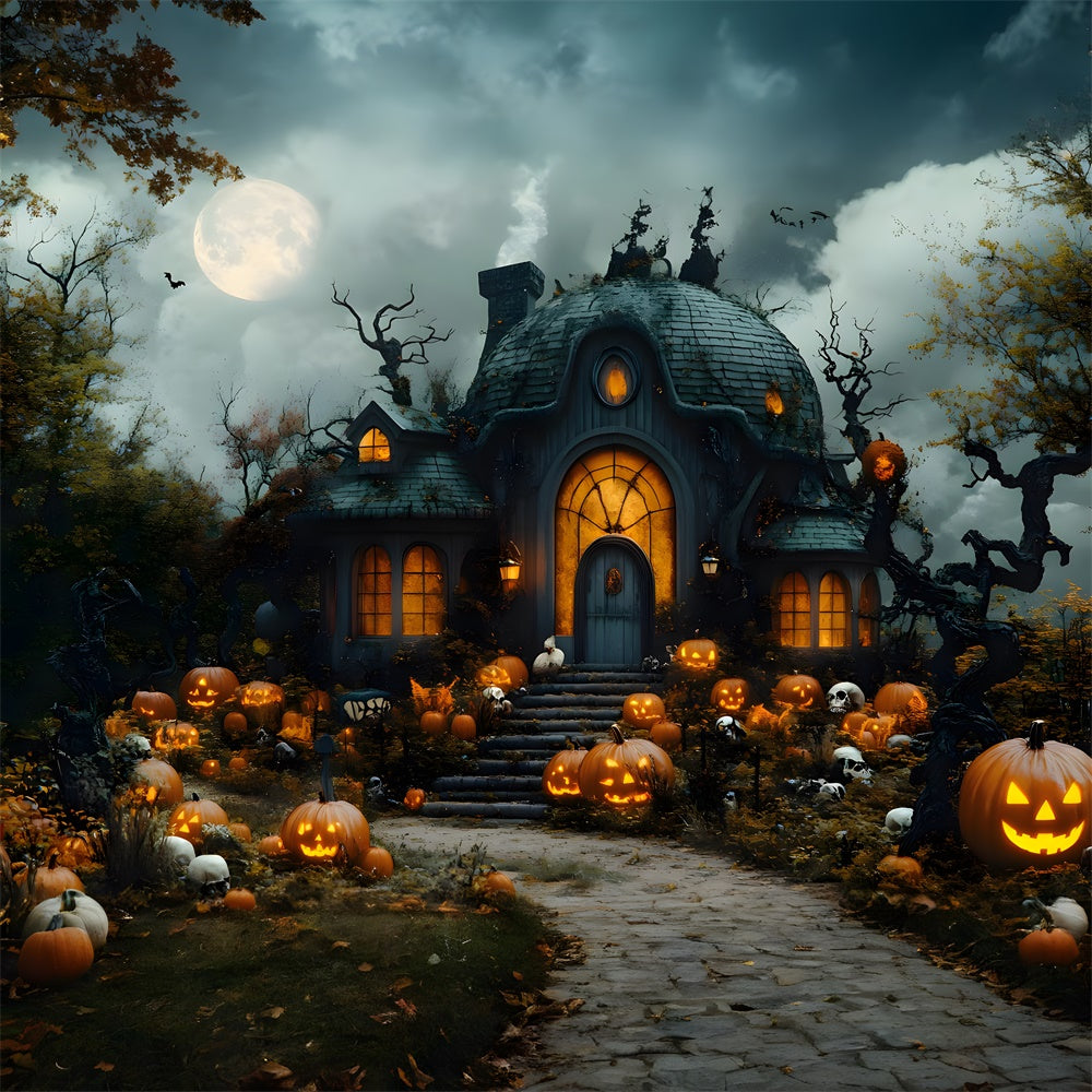 Halloween Horror Witch House Pumpkins Backdrop UK RR8-391