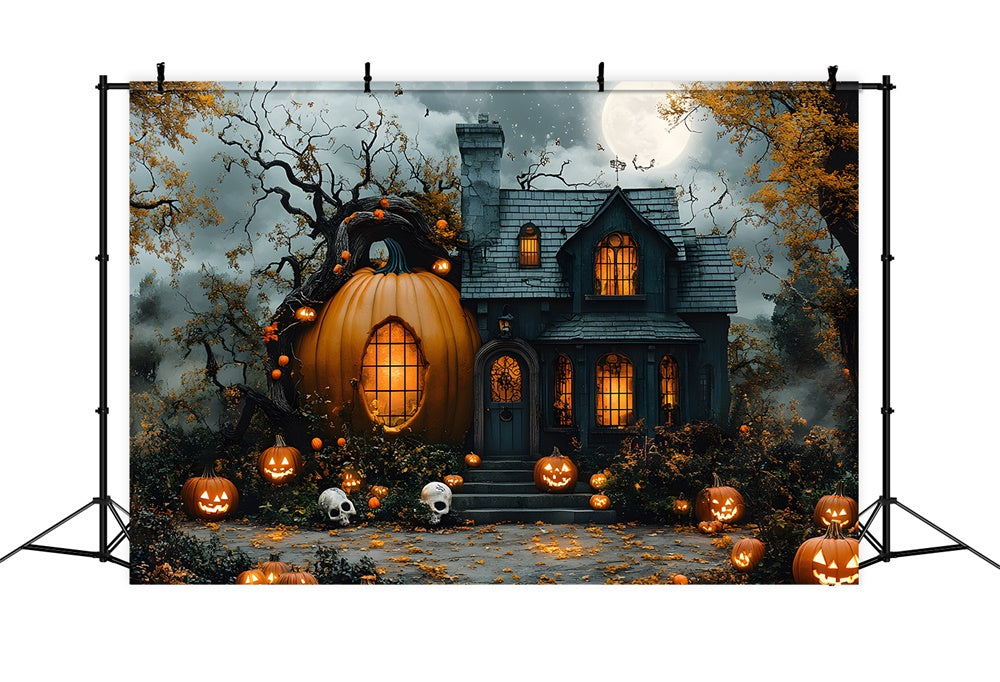 Halloween Moon Pumpkin Magic House Backdrop UK RR8-392