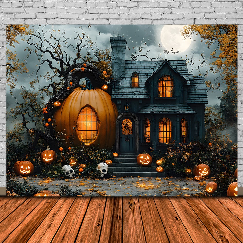 Halloween Moon Pumpkin Magic House Backdrop UK RR8-392