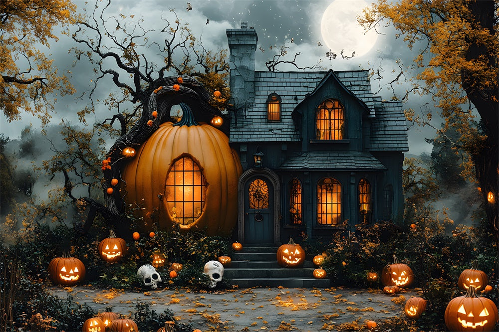 Halloween Moon Pumpkin Magic House Backdrop UK RR8-392