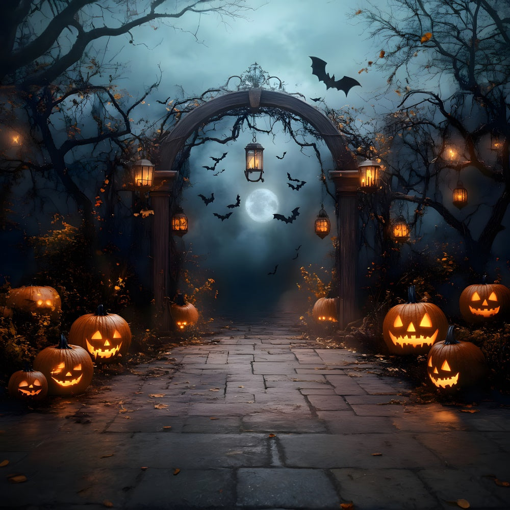 Halloween Spooky Night Graveyard Gate Backdrop UK RR8-393