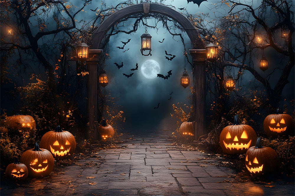 Halloween Spooky Night Graveyard Gate Backdrop UK RR8-393