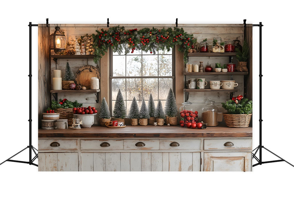 Christmas Wreath Decorated Kitchen Backdrop UK RR8-40