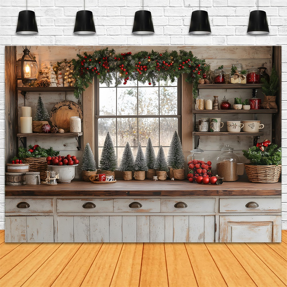 Christmas Wreath Decorated Kitchen Backdrop UK RR8-40