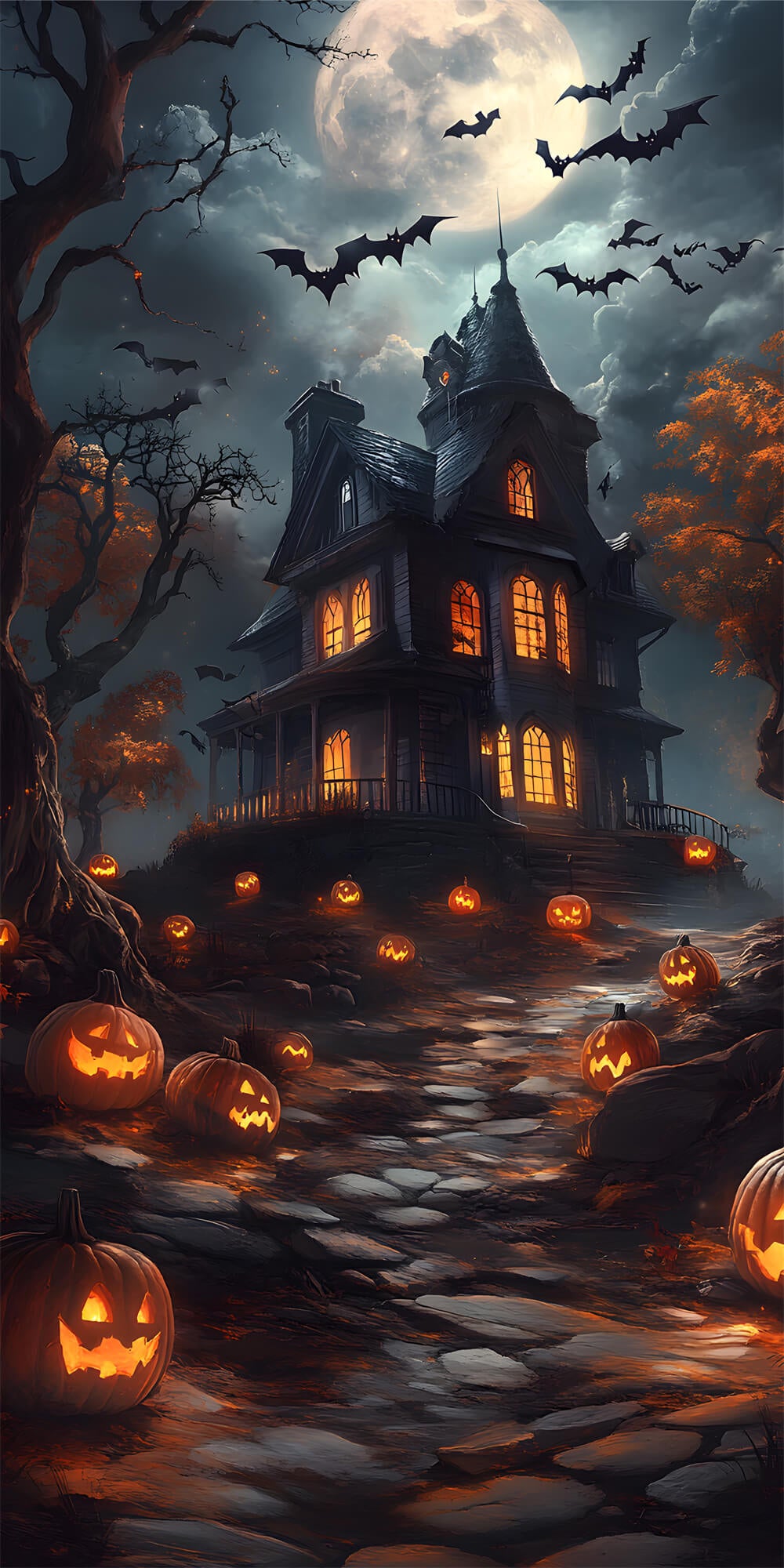 Halloween Pumpkin Sweep Witch House Moon Backdrop UK RR8-404