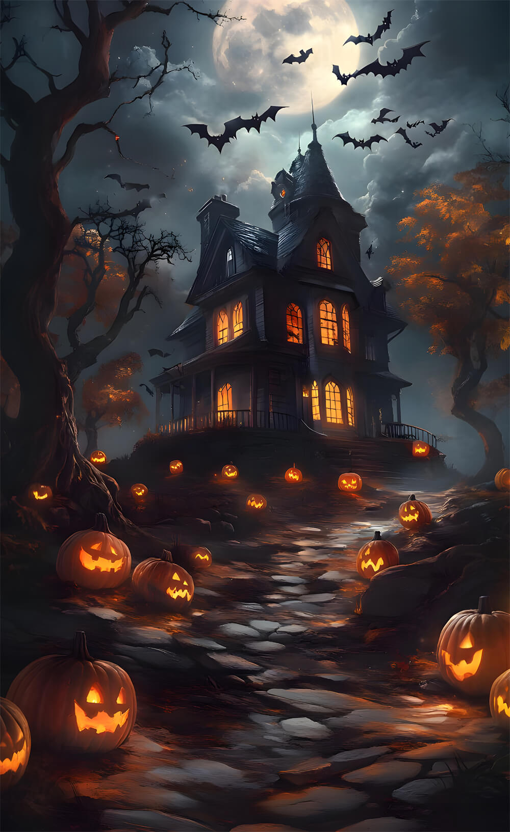 Halloween Pumpkin Sweep Witch House Moon Backdrop UK RR8-404