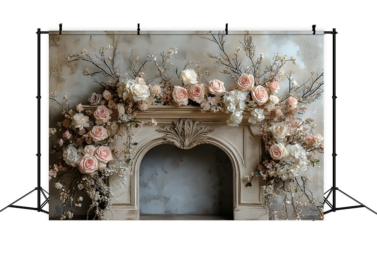 Vintage Floral Fireplace Boho Backdrop UK RR8-408