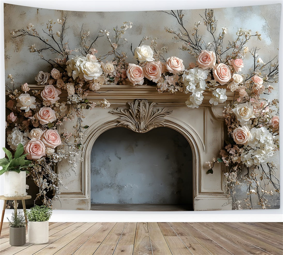 Vintage Floral Fireplace Boho Backdrop UK RR8-408