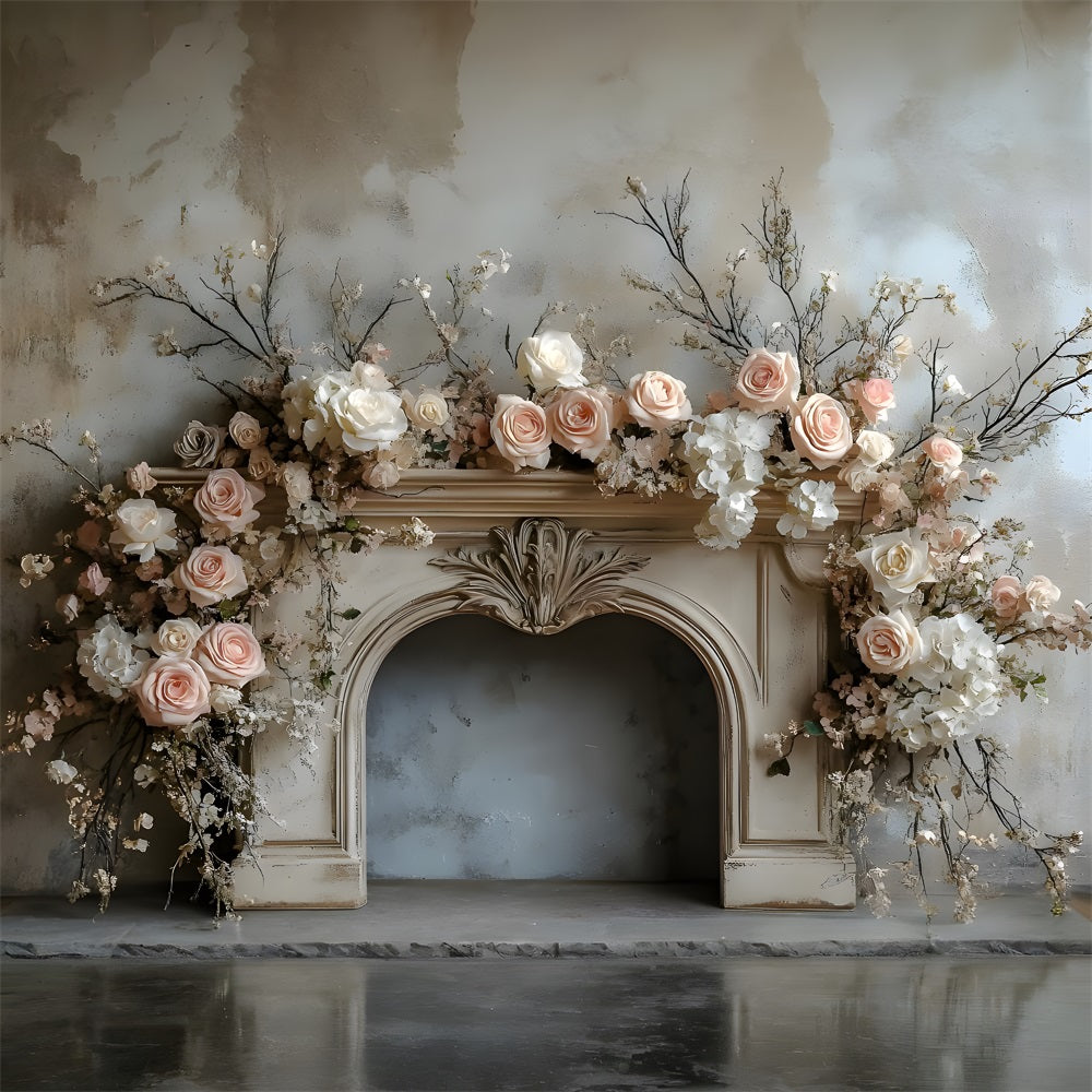 Vintage Floral Fireplace Boho Backdrop UK RR8-408