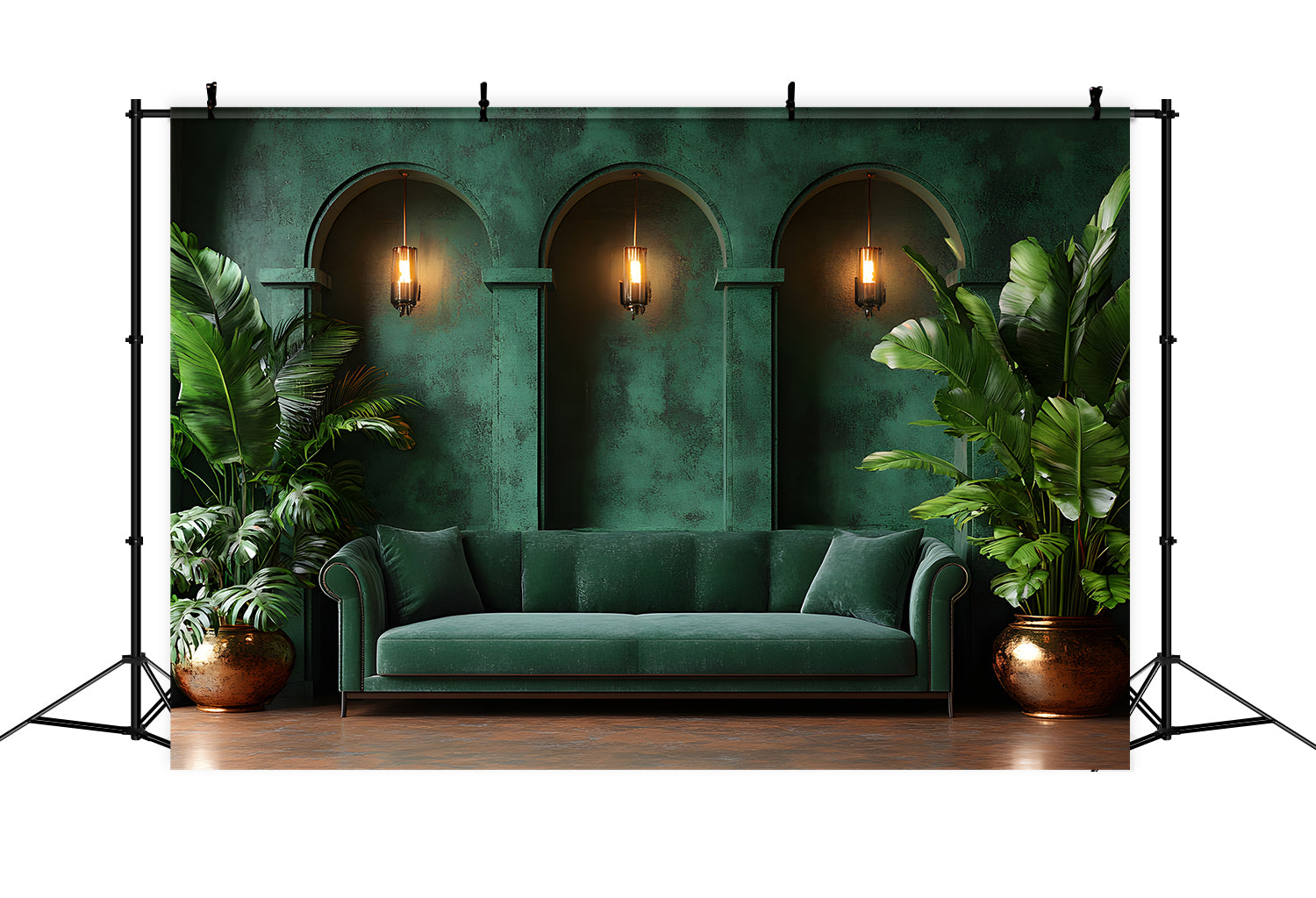 Chic Velvet Green Lounge Boho Backdrop UK RR8-410