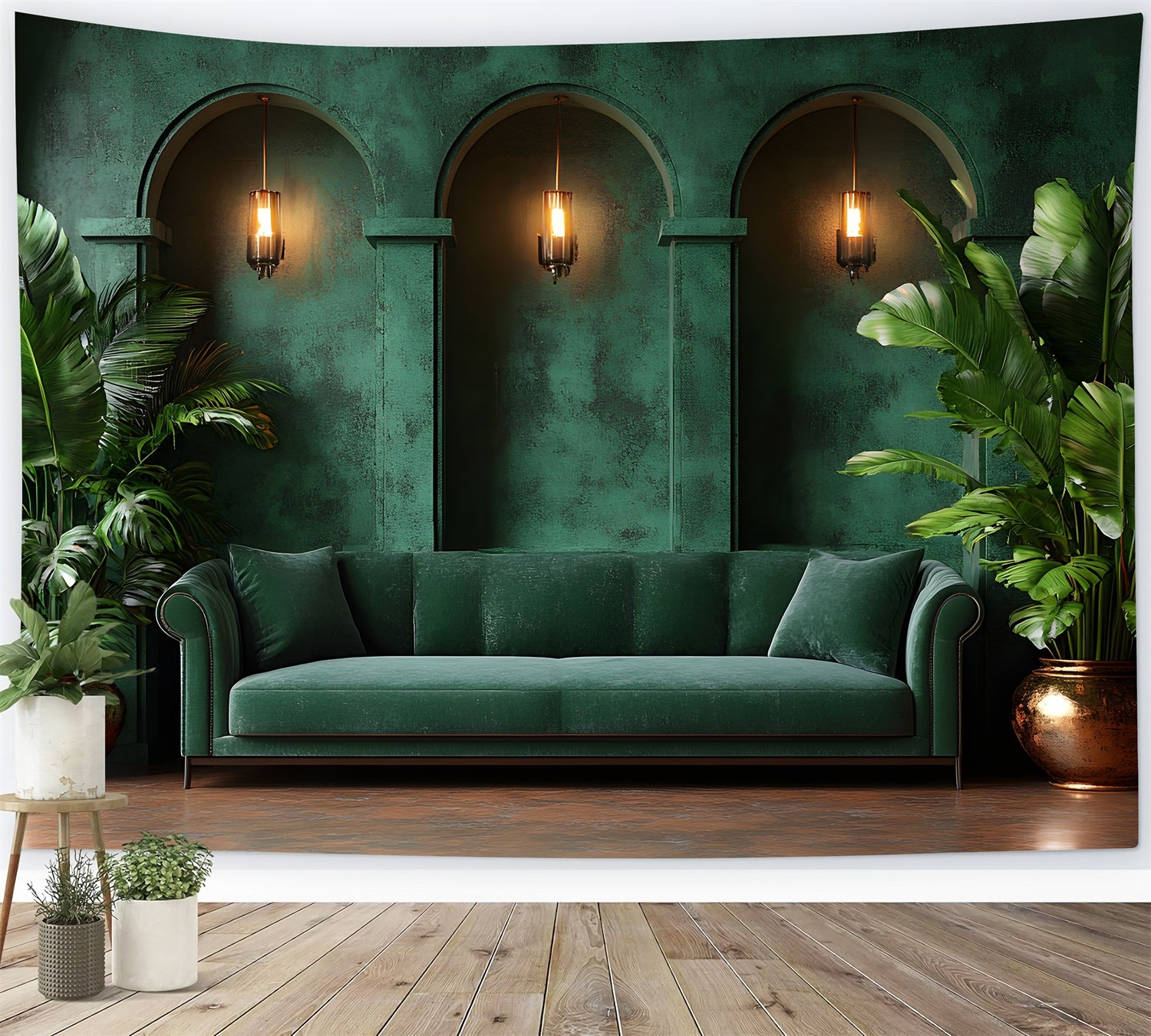 Chic Velvet Green Lounge Boho Backdrop UK RR8-410