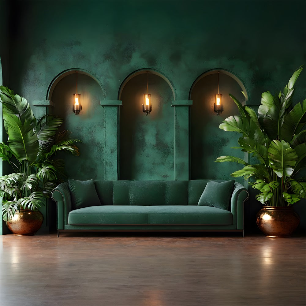 Chic Velvet Green Lounge Boho Backdrop UK RR8-410