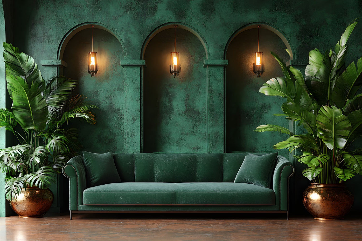 Chic Velvet Green Lounge Boho Backdrop UK RR8-410