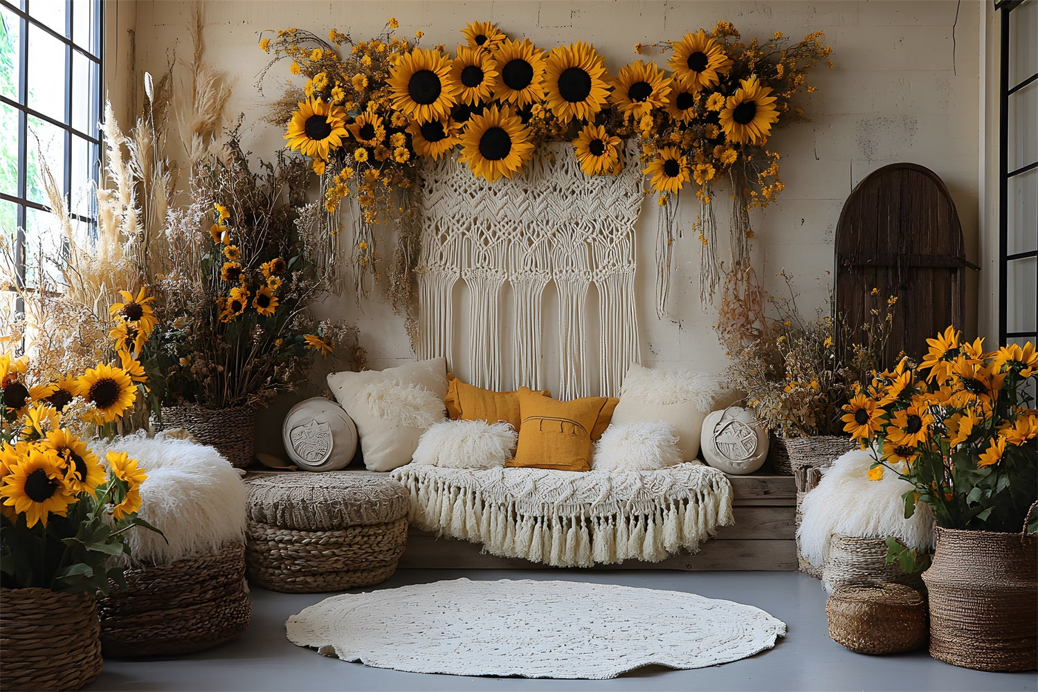 Sunflower Boho Chic Decor Backdrop UK RR8-413